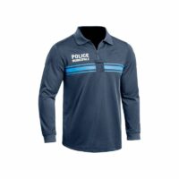 Polo PM Manche Longue Polyester col zip bleu de face
