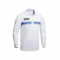 Polo PM Manche Longue Polyester col zip Blanc de face